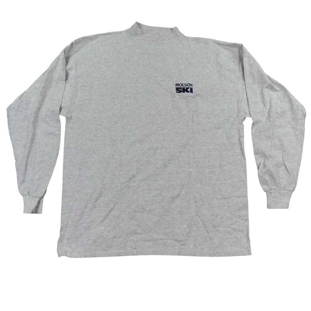 VTG Molson Ski Santee T Shirt Mens L Gray Mock Neck Long Sleeve Outdoor USA Logo